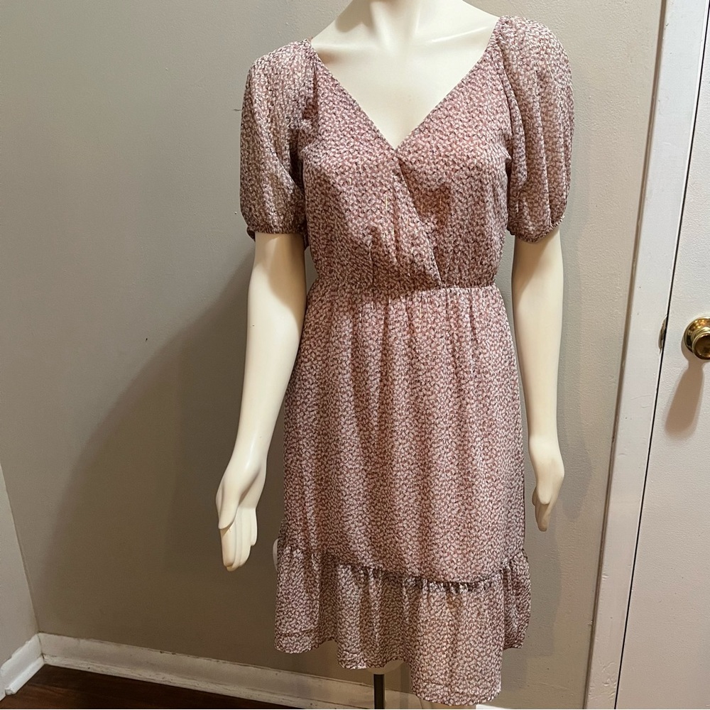 SIERRA SKY Womens Floral Short Sleeve Cinch Waist/Arm Midi V-neck Dress Sz S NWT